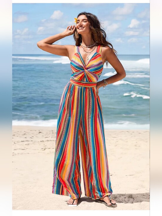 Cupshe Pants - Cupshe Bold Beat Striped Multicolor Wide-Leg Jumpsuit